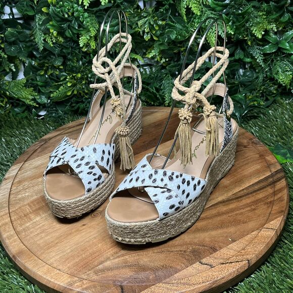 Luiza Barcelos Women Sandals 7 Animal Print Platform Espadrille Ankle Wrap 1706 - Picture 7 of 10